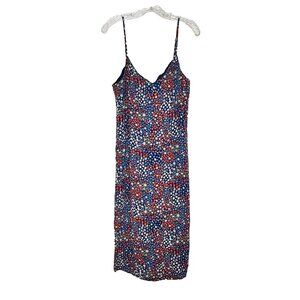 GAP Women’s Slip Dress L Blue Red White Floral Daisy Print Midi Summer Casual